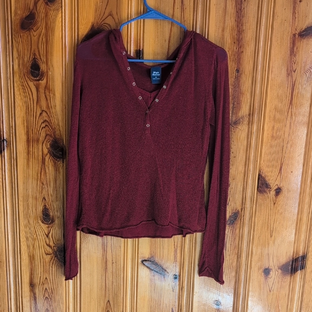 High Sierra Burgundy Long Sleeve Top with Button Accents